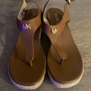 Womens Michael Kors Leather Espadrille Wedge Sandal